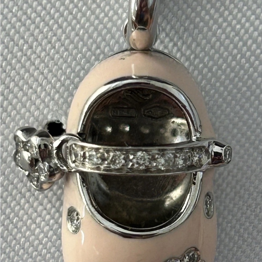 Aaron Basha 18k White Gold Diamond Flower Power Baby Shoe Charm Pendant- Retired